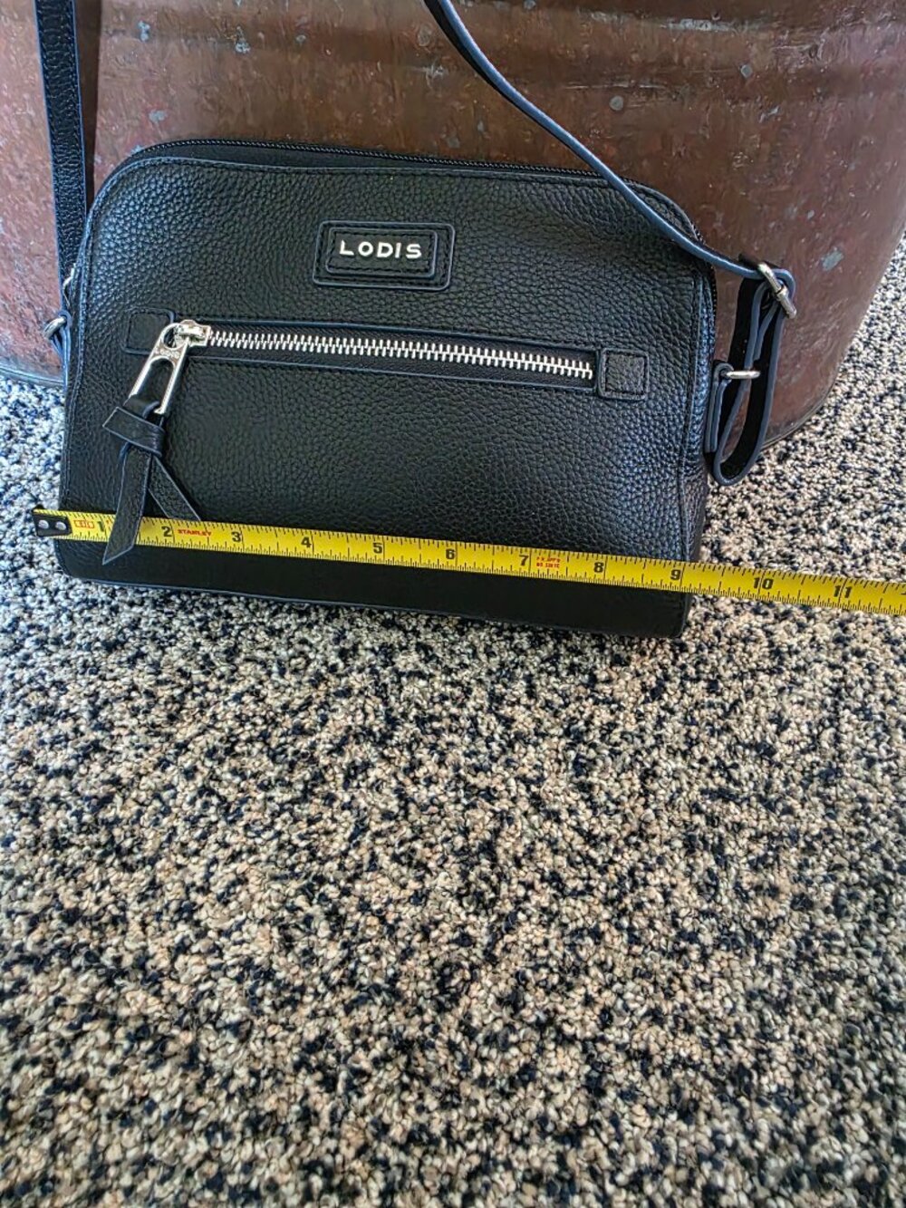 Lodis Charlotte Pebbled Leather Small Crossbody Bag Black Purse - Picture 8 of 9